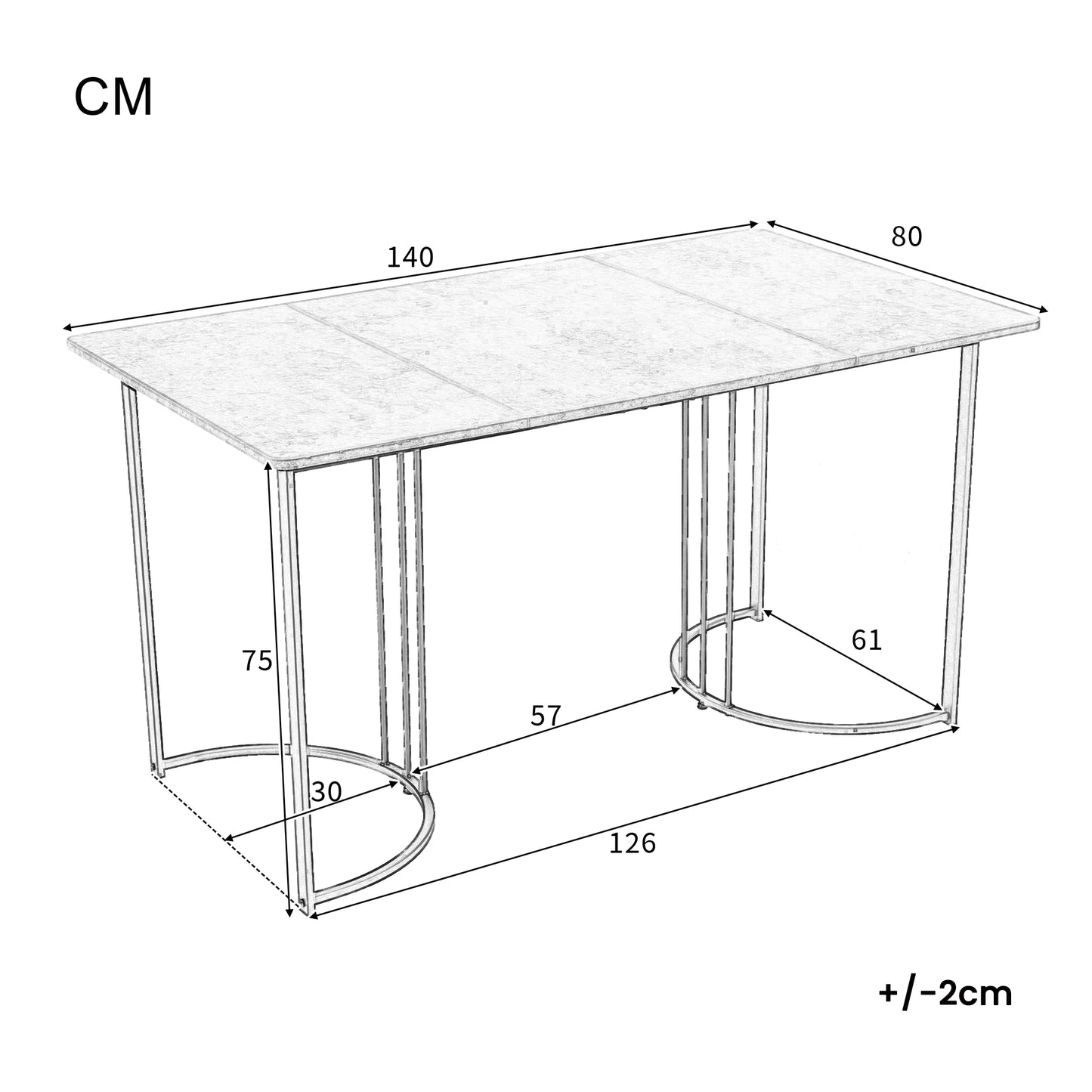 140×80×75 cm Esstisch, moderner Küchen-Esstisch, Metallrahmen