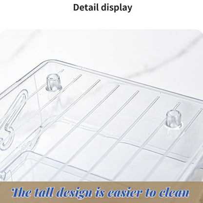 Ein durchsichtiger Kühlschrank-Organizer aus Kunststoff für Getränkebehälter wie Limonade, Wasser usw.