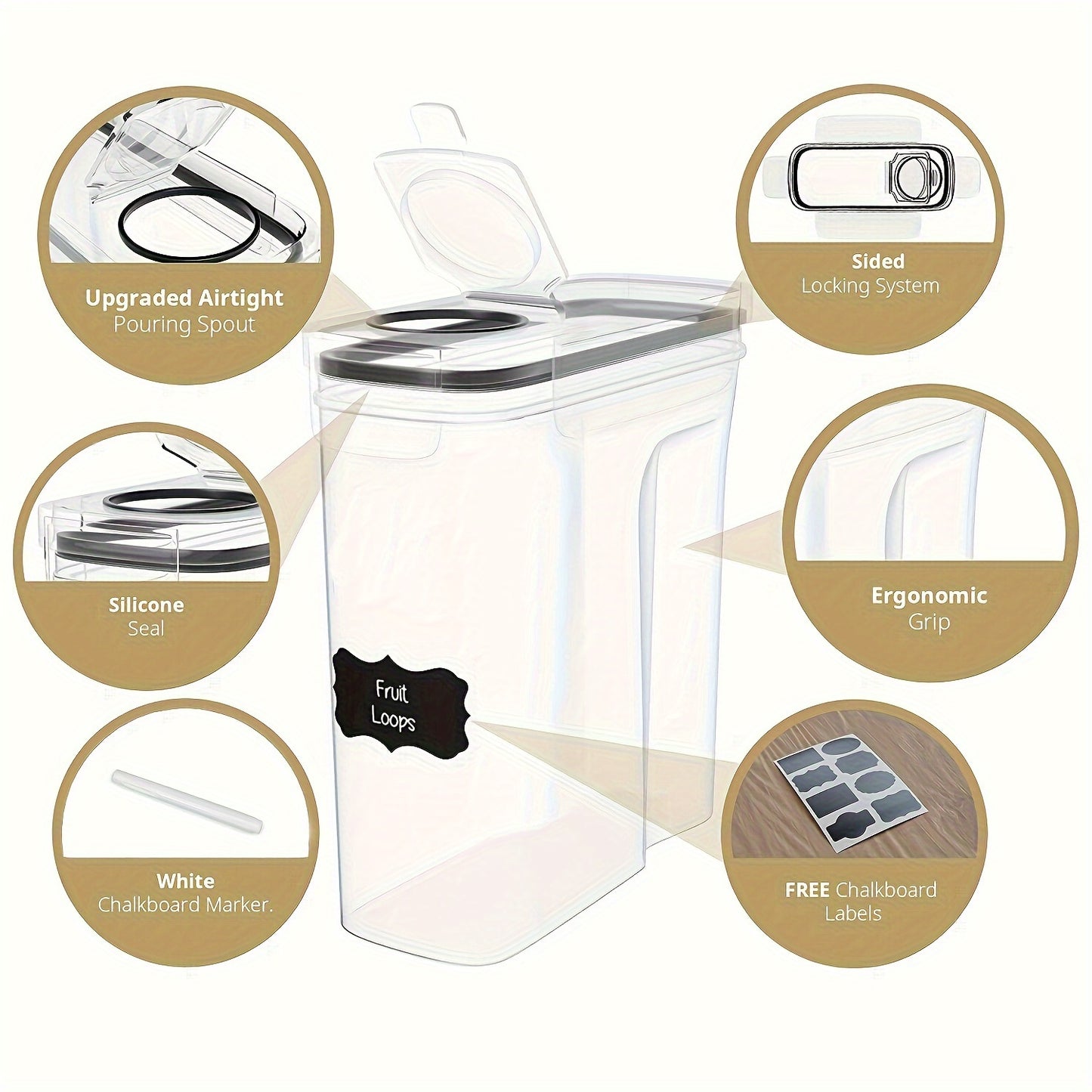 2er-/4er-Pack BPA-freie, luftdichte Kunststoff-Vorratsdosen, 2,5 l/88 oz – 4er-Set mit Etiketten