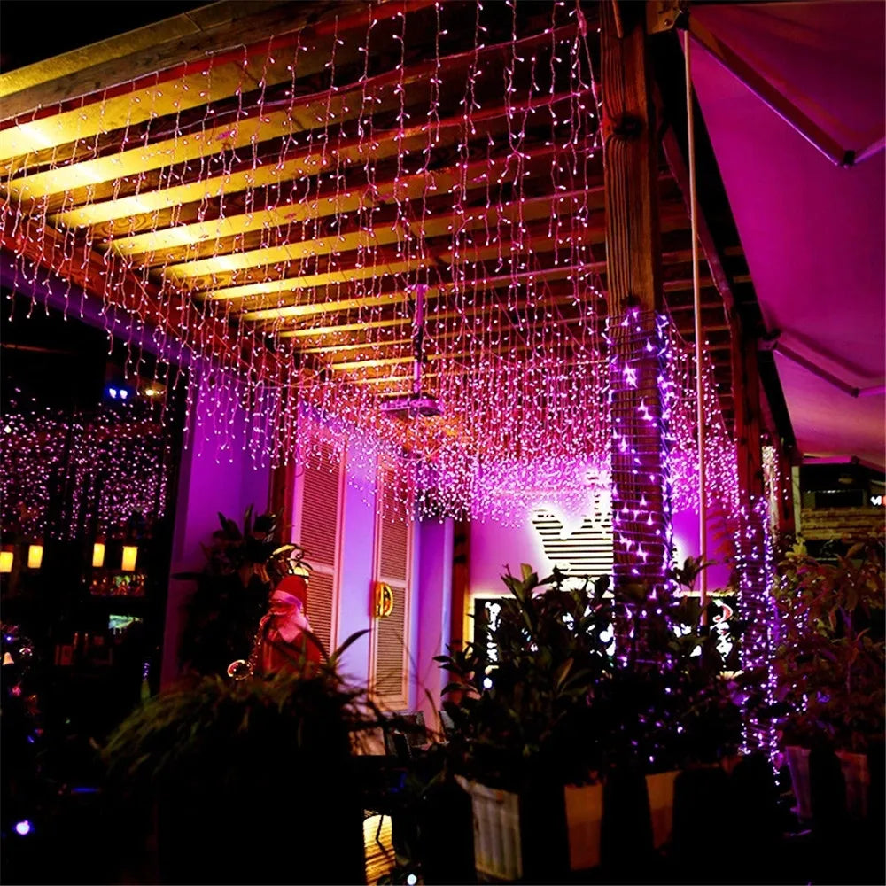 Weihnachtsbeleuchtung Wasserfall Außendekoration 5M Droop 0,4-0,6m LED-Leuchten Vorhang Lichterketten Party Ggarden Traufe Dekoration
