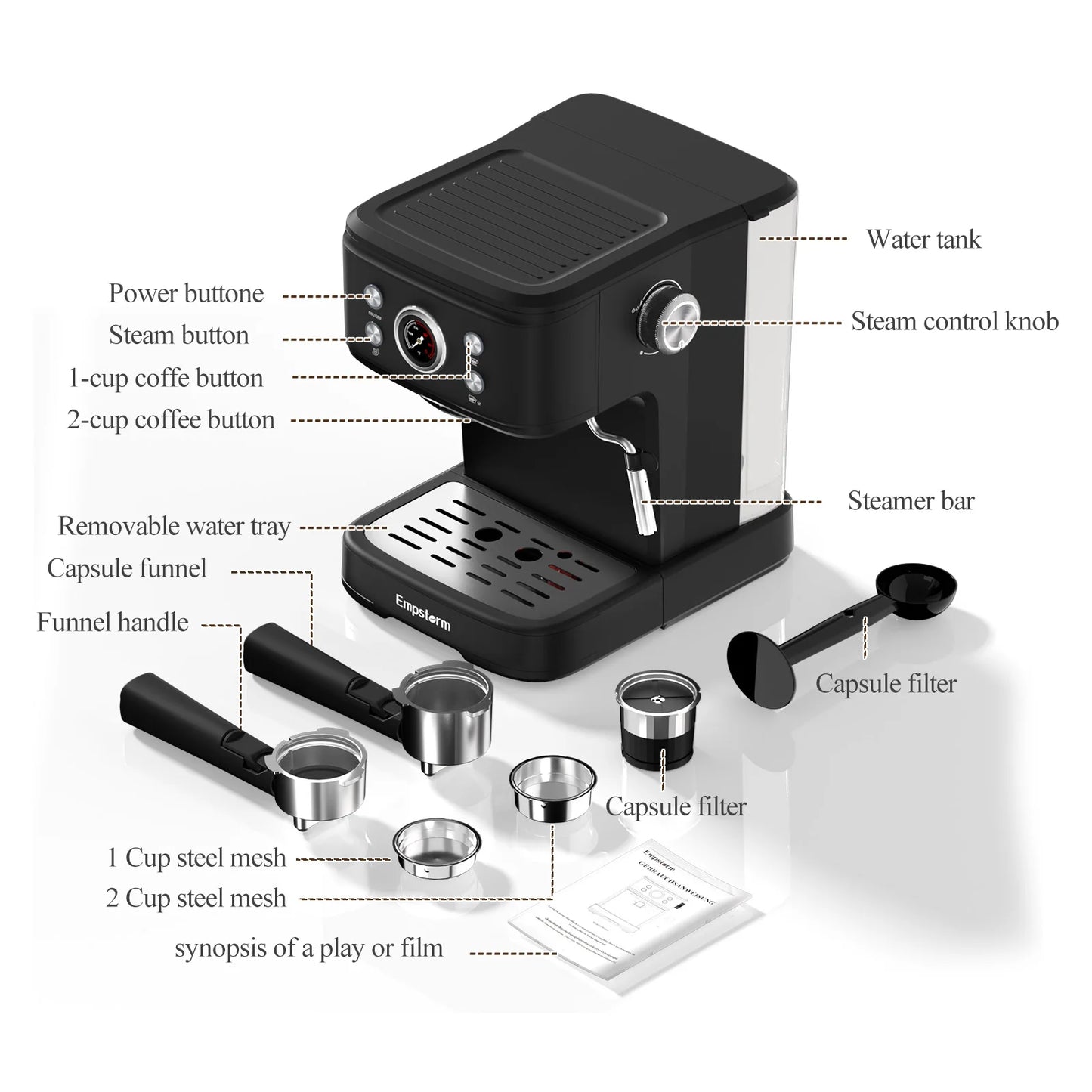 Empstorm 04E 3-in-1 Hochwertige halbautomatische Espressomaschine