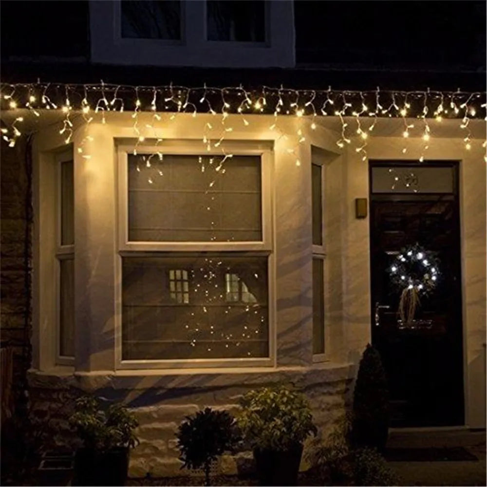 Weihnachtsbeleuchtung Wasserfall Außendekoration 5M Droop 0,4-0,6m LED-Leuchten Vorhang Lichterketten Party Ggarden Traufe Dekoration