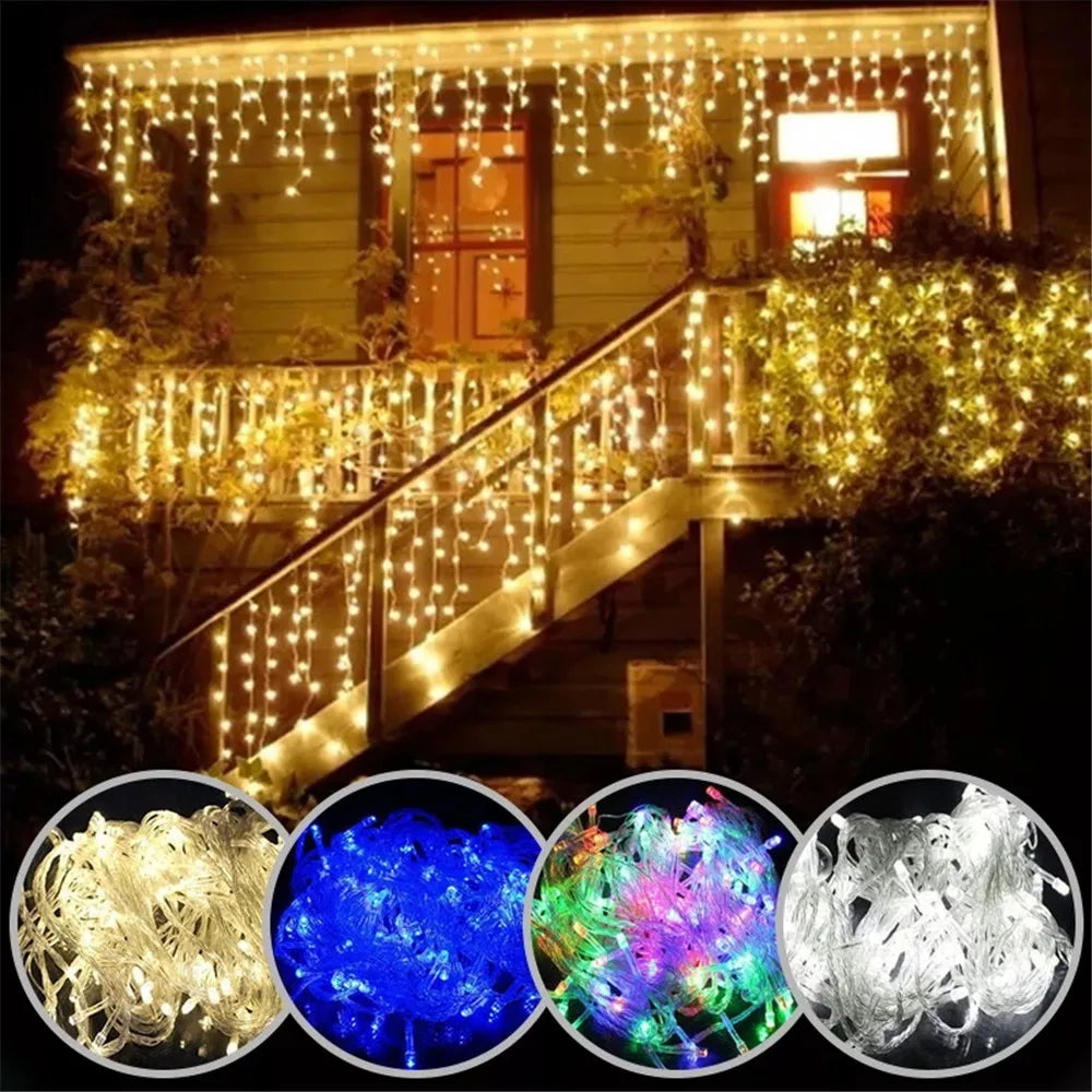 Weihnachtsbeleuchtung Wasserfall Außendekoration 5M Droop 0,4-0,6m LED-Leuchten Vorhang Lichterketten Party Ggarden Traufe Dekoration