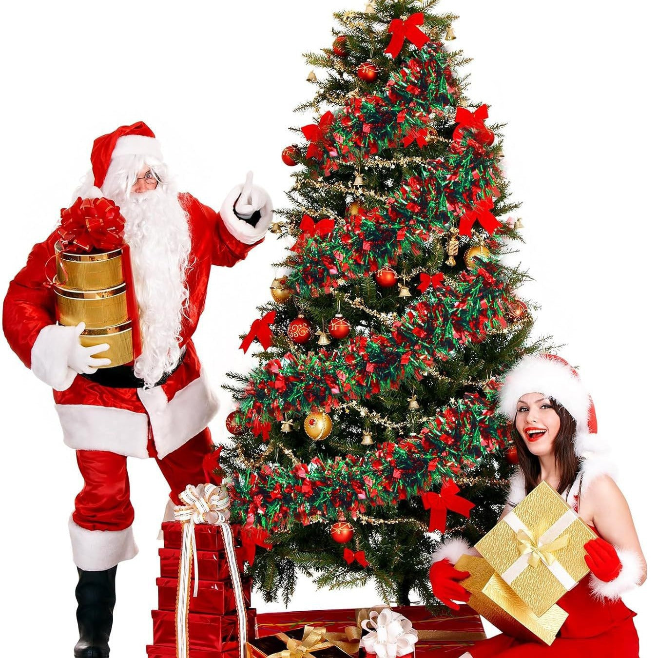 Weihnachtsbaumschmuck, Weihnachts-Lametta-Girlande, metallisch glänzende Girlande für Weihnachten, Heim- und Wohnzimmerdekoration