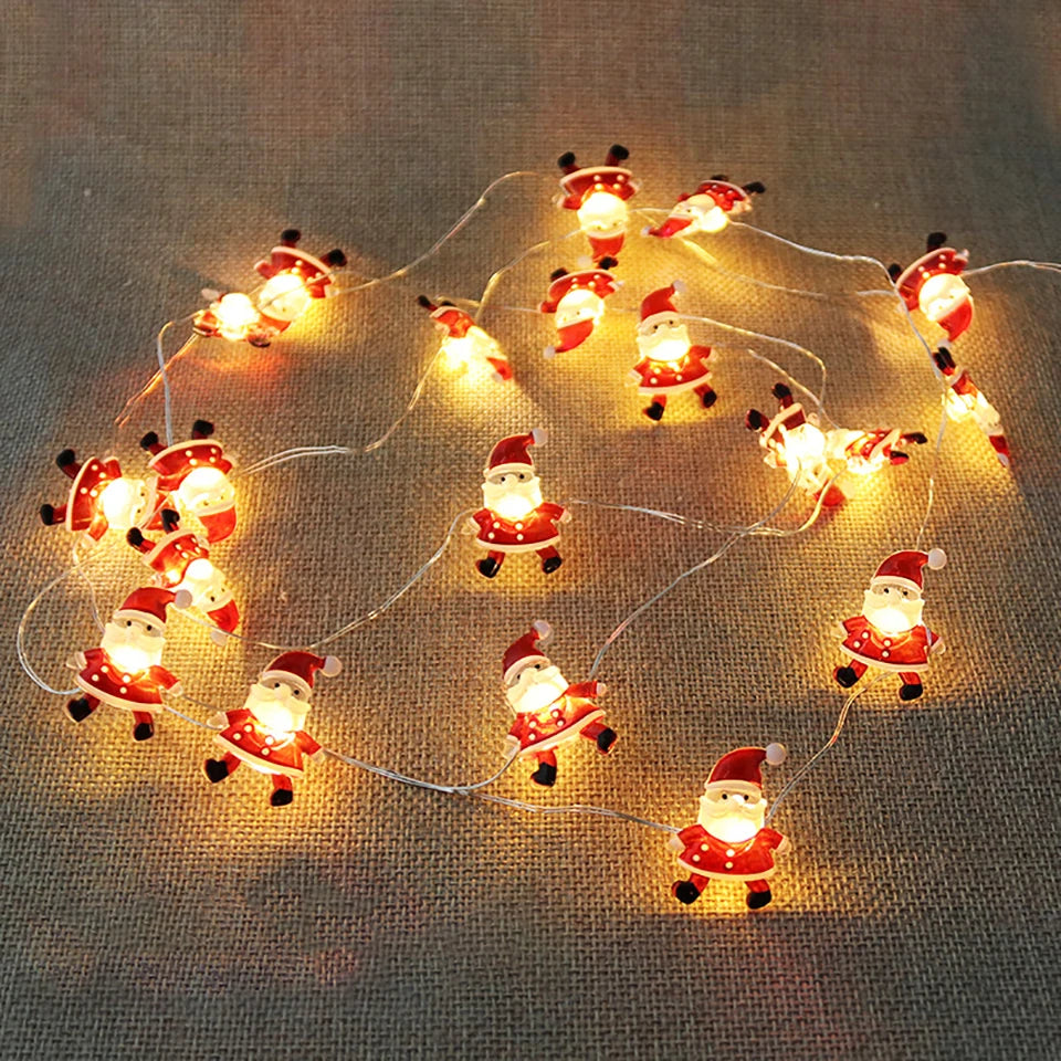 Weihnachtsbeleuchtung 2M 20LED Lichterkette Weihnachtsmann Schneeflocke Lichterketten batteriebetrieben für Zuhause Wohnzimmer Weihnachtsdekoration Lampe