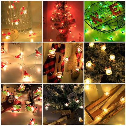 Weihnachtsbeleuchtung 2M 20LED Lichterkette Weihnachtsmann Schneeflocke Lichterketten batteriebetrieben für Zuhause Wohnzimmer Weihnachtsdekoration Lampe