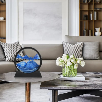 3D-Sanduhr, Treibsand, beweglicher Sand, Kunstbild, rundes Glas, Tiefsee-Sandschaft, Handwerk, fließendes Gemälde, Heimbüro, Arbeit, Dekoration