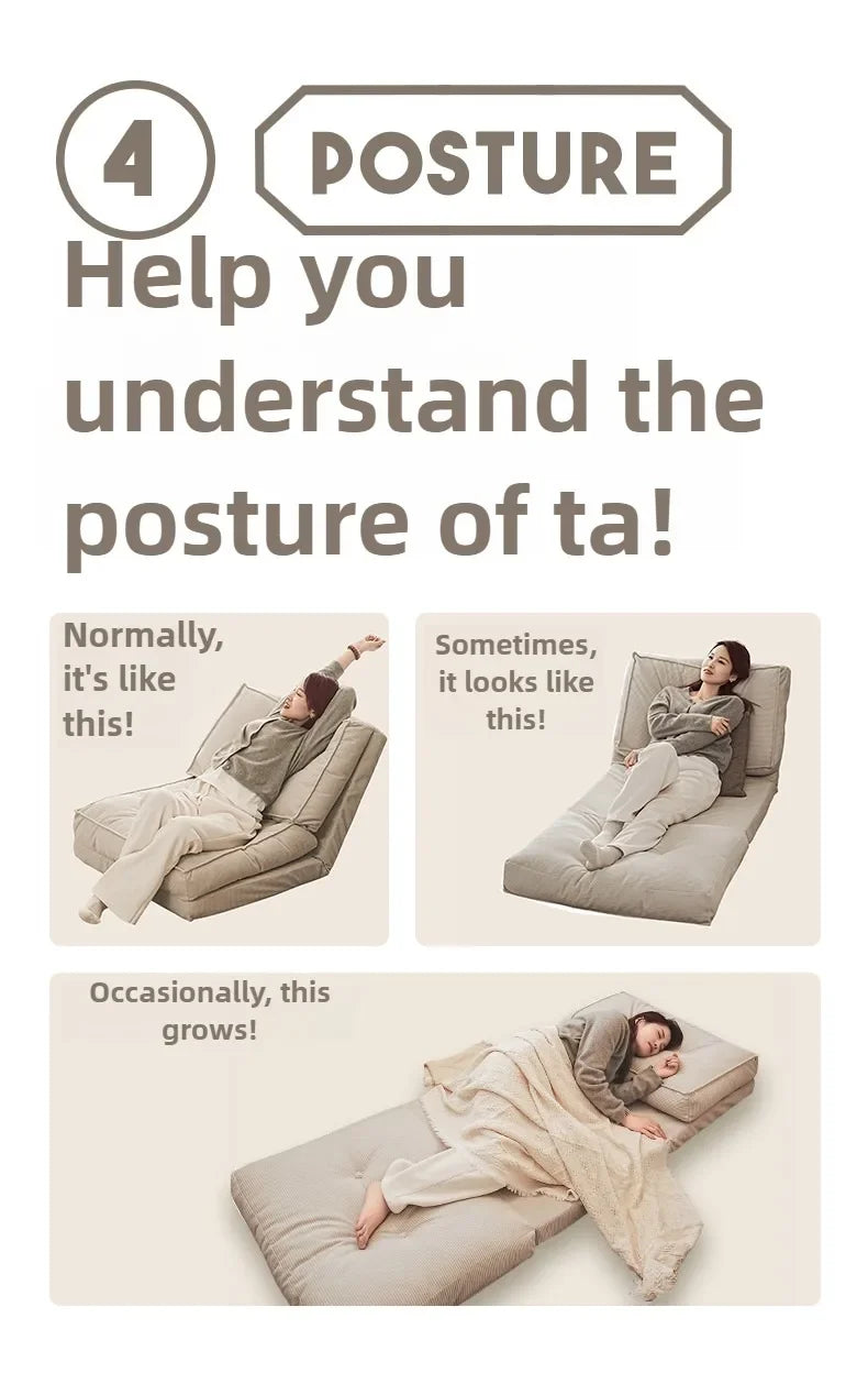 Faules Sofa, Wohnzimmer im cremigen Stil, faltbares Doppelzweck-Einzelsofa