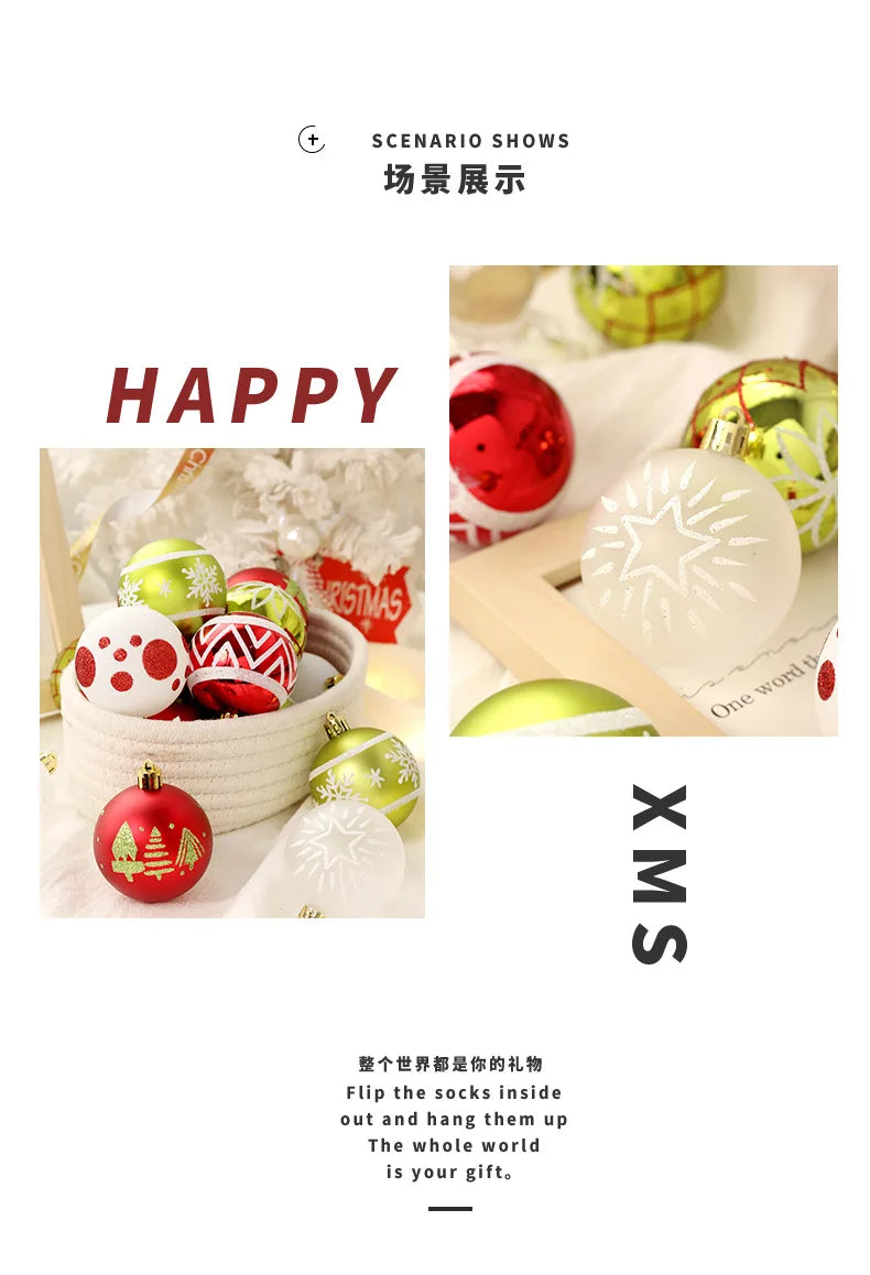 Neue Weihnachtsdekorationen, 16, rot, grün und weiß, Kugelornamente, Weihnachtsbaum-Hängedekorationen, Heimparty, dekorative Stücke