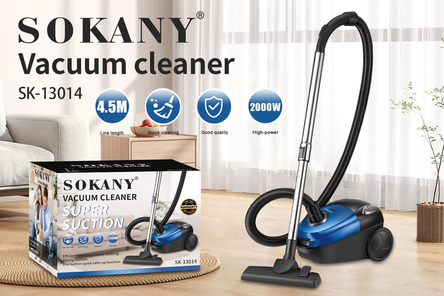 Houselin Deluxe Staubsauger 2000 W, leichter Staubsauger / Handstaubsauger, 110 V-220 V, Blau