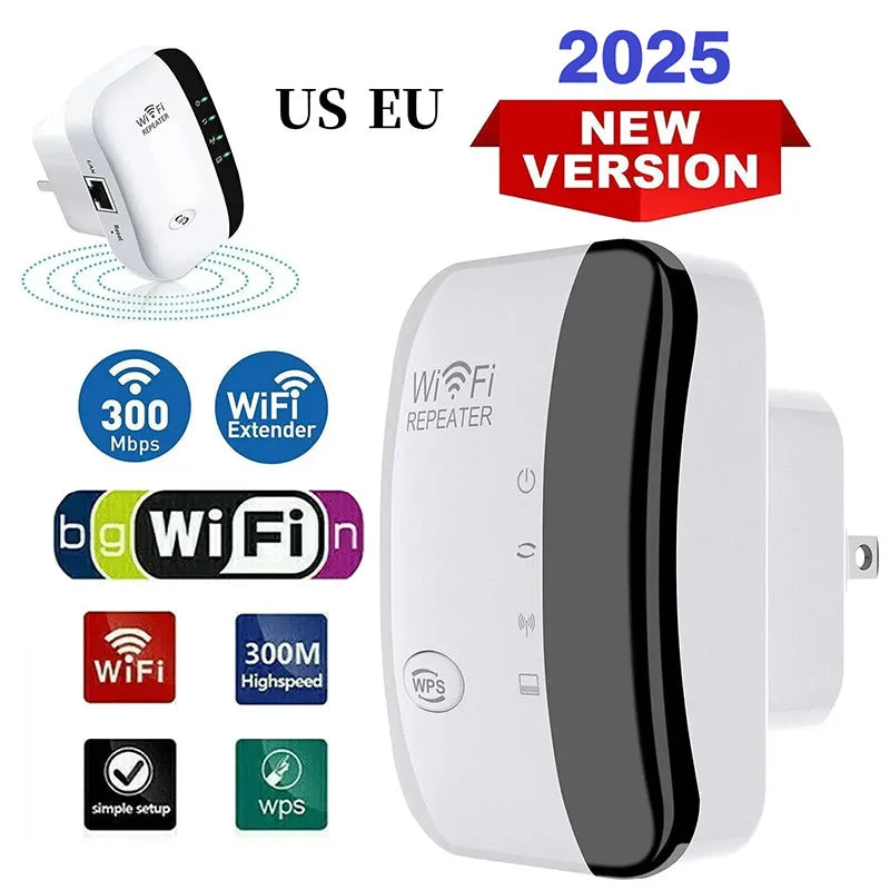 Drahtloser Repeater, WiFi-Signalverstärker, EU-US-Heimrouter, 300 m Wandpenetration, große Entfernungen, kompatibel mit mehreren Geräten