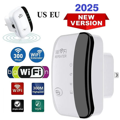 Drahtloser Repeater, WiFi-Signalverstärker, EU-US-Heimrouter, 300 m Wandpenetration, große Entfernungen, kompatibel mit mehreren Geräten