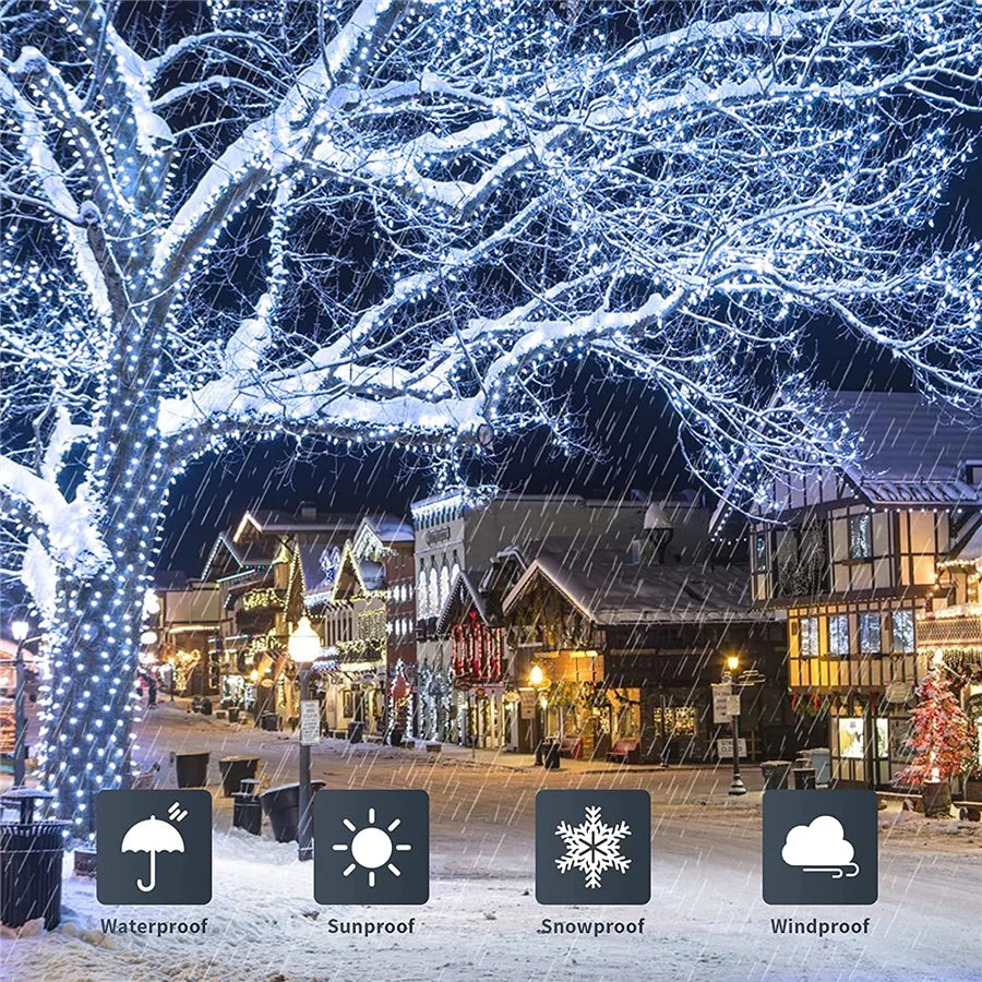 2024 Neujahr Weihnachts dekoration Lichterketten 10m 30m 50m Outdoor Girlande Lichterketten für Hochzeits feier Gartenbaum Straße