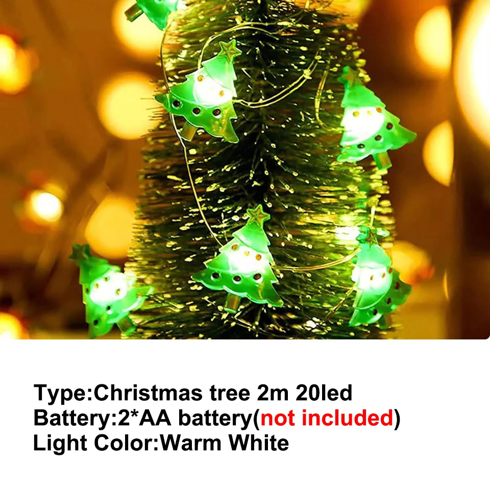 Weihnachtsbeleuchtung 2M 20LED Lichterkette Weihnachtsmann Schneeflocke Lichterketten batteriebetrieben für Zuhause Wohnzimmer Weihnachtsdekoration Lampe