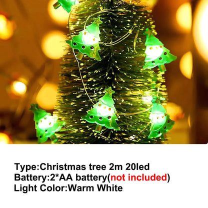 Weihnachtsbeleuchtung 2M 20LED Lichterkette Weihnachtsmann Schneeflocke Lichterketten batteriebetrieben für Zuhause Wohnzimmer Weihnachtsdekoration Lampe