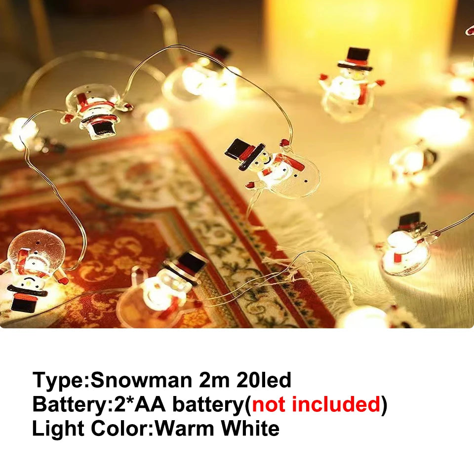 Weihnachtsbeleuchtung 2M 20LED Lichterkette Weihnachtsmann Schneeflocke Lichterketten batteriebetrieben für Zuhause Wohnzimmer Weihnachtsdekoration Lampe