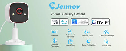 Jennov Outdoor/Indoor-Überwachungskameras, 2K HD, kabellos, WiFi, Farbnachtsicht, IP66, wasserdicht, für Haustiere, Hunde, Katzen, Babyphone