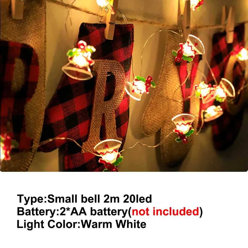 Weihnachtsbeleuchtung 2M 20LED Lichterkette Weihnachtsmann Schneeflocke Lichterketten batteriebetrieben für Zuhause Wohnzimmer Weihnachtsdekoration Lampe