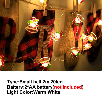 Weihnachtsbeleuchtung 2M 20LED Lichterkette Weihnachtsmann Schneeflocke Lichterketten batteriebetrieben für Zuhause Wohnzimmer Weihnachtsdekoration Lampe