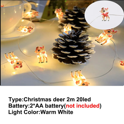 Weihnachtsbeleuchtung 2M 20LED Lichterkette Weihnachtsmann Schneeflocke Lichterketten batteriebetrieben für Zuhause Wohnzimmer Weihnachtsdekoration Lampe