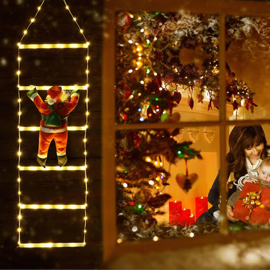 Weihnachtsdekorationen, LED-Leiterlichter mit Klettern, Weihnachtsmann, für den Innenbereich, Weihnachtsbaum, LED-Leuchten für Zuhause, Urlaub, Wand, Fensterdekoration