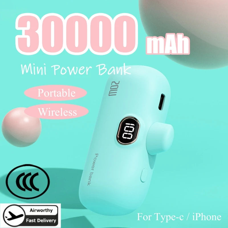 Mini Capsule Wireless Power Bank 30000mAh