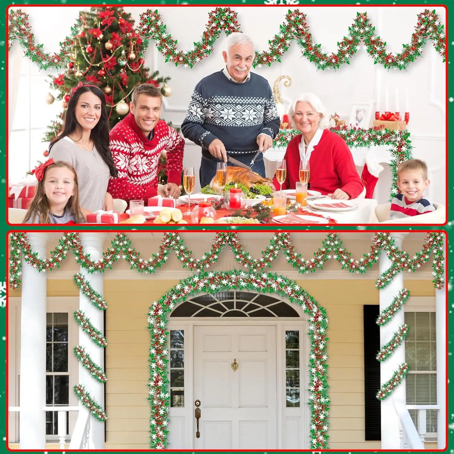 Weihnachtsbaumschmuck, Weihnachts-Lametta-Girlande, metallisch glänzende Girlande für Weihnachten, Heim- und Wohnzimmerdekoration