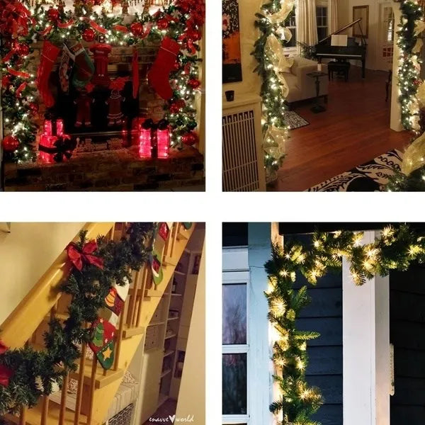 2,7 m, 5 Farben, Weihnachtsdekoration, Girlande, Dekoration, Rattan-Lichter, Kranz, dekoriert, Kaminsims, Kamin, Treppen, Wand, Tür, Dekoration