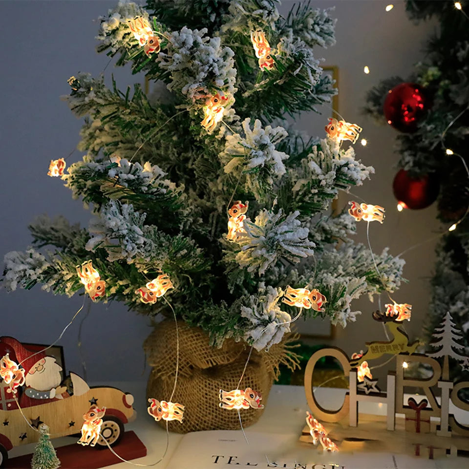 Weihnachtsbeleuchtung 2M 20LED Lichterkette Weihnachtsmann Schneeflocke Lichterketten batteriebetrieben für Zuhause Wohnzimmer Weihnachtsdekoration Lampe