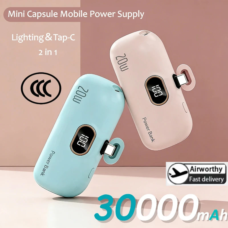 Mini Capsule Wireless Power Bank 30000mAh